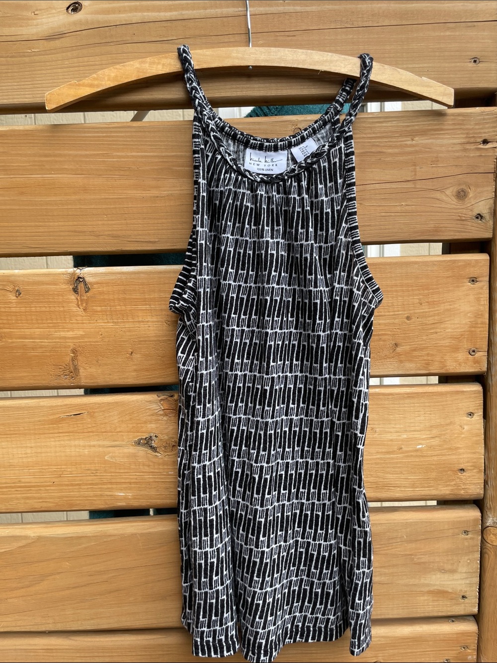 Nicole Miller Black and White Geometric High-Neck Tank
